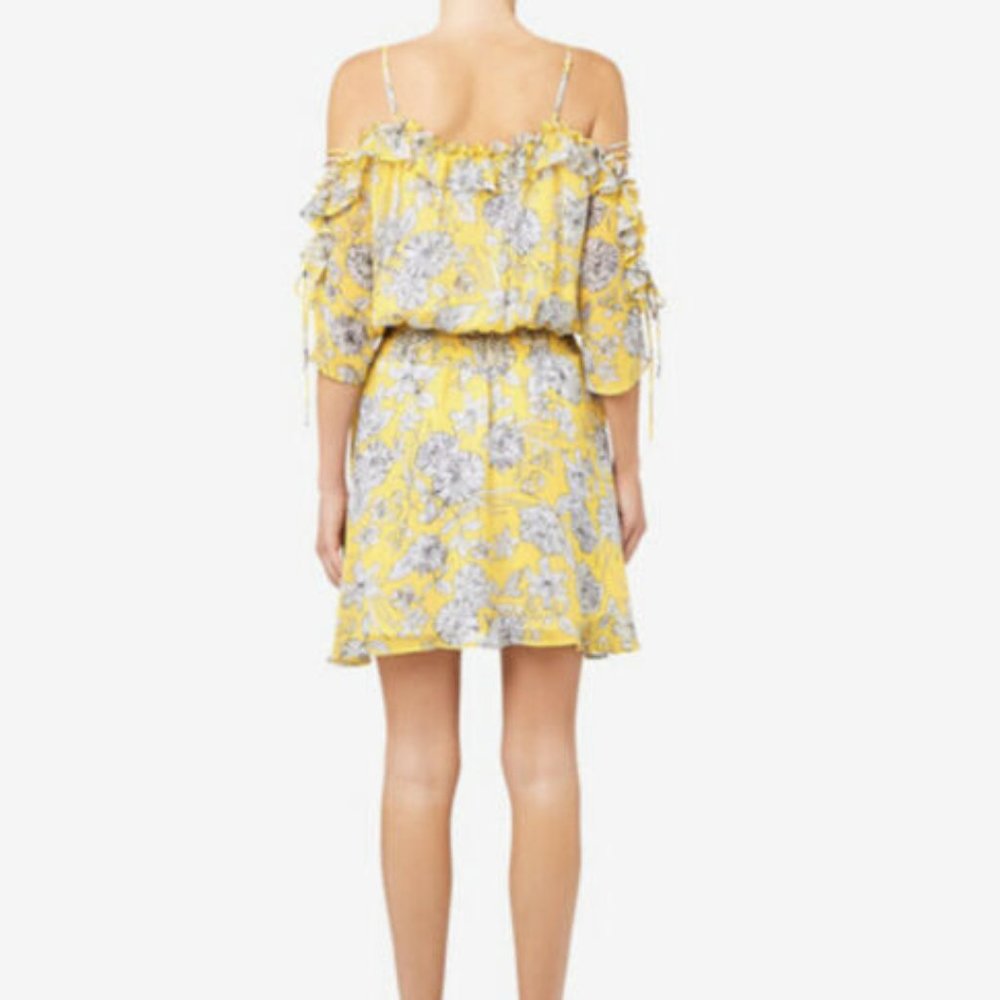SEED Tie Sleeve Daffodil Yellow Floral Cold Shoulder Mini Dress - Picture 5 of 13